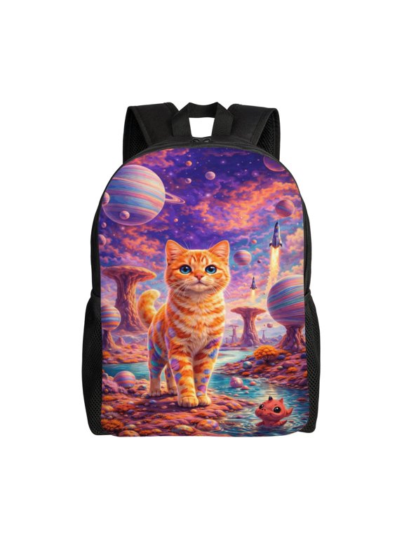 Space Cat Backpack Full Front Print Travel Laptop Bag for Men and Women