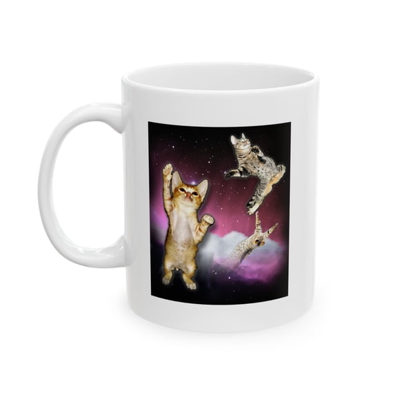 Space Cat 11 oz Coffee Mug - Galaxy Gift Ideas White Ceramic