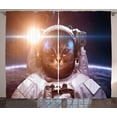 thumbnail image 1 of Ambesonne Space Cat Curtains 2 Panel Set, Kitty Lunar Eclipse, 108" x 63", White and Blue, 1 of 3