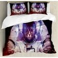 thumbnail image 1 of Space Cat Duvet Cover Set, Astronaut Cat in Suit Outer Space Nebula Galaxy Cosmos Image, Decorative 3 Piece Bedding Set with 2 Pillow Shams, Calking Size, Dark Blue Purple, by Ambesonne, 1 of 2