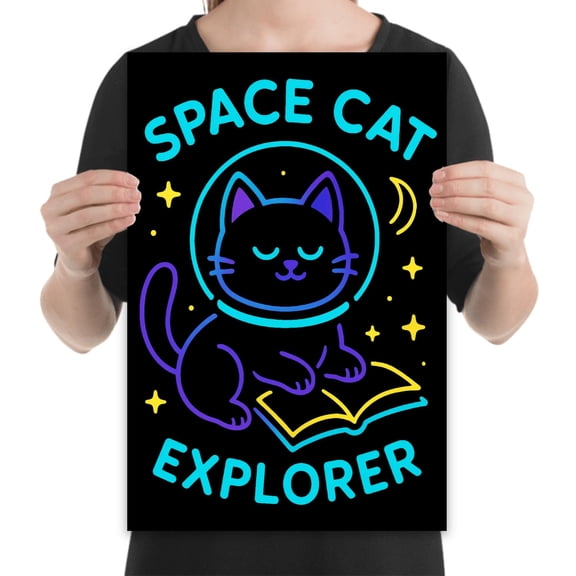 Space Cat Explorer Art - Cat Lovers - 13x19 Poster Print - Fun Home Decor