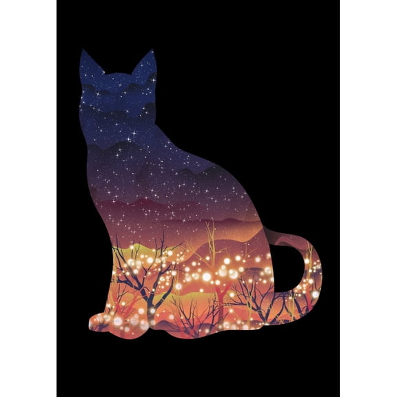Space Cat - Illusion Negative Space – Poster - Poster Print - Wooden Hanging Scroll Frame 11 x 17 Inch Poster
