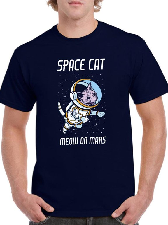 Space Cat Meows On Mars T-Shirt Men -Smartprints Designs, Male Large