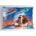 thumbnail image 1 of Space Cat Pillow Sham Cosmic Animals Flying Kitten Dog Mushroom UFO Planet Earth Vibrant Composition, Decorative Standard Queen Size Printed Pillowcase, 30 X 20 Inches, Multicolor, by Ambesonne, 1 of 2