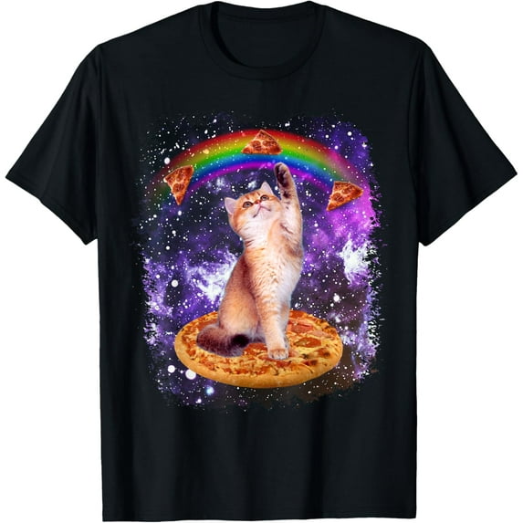 Space Cat Pizza Rainbow Cat Galaxy Cute Kitty In Space T-Shirt Tee