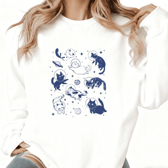 Astronaut Kitty Print Sweatshirt Graphic Sweatshirt White S-3XL Tops