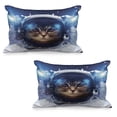 thumbnail image 1 of Space Cat Quilted Pillowcover Set of 2, Felline Astronaut Theme Funny Illustration with Science Themes Exploring Universe, Standard Queen Size Pillow Cover Bedroom, 36" x 20", Multicolor, by Ambesonne, 1 of 1