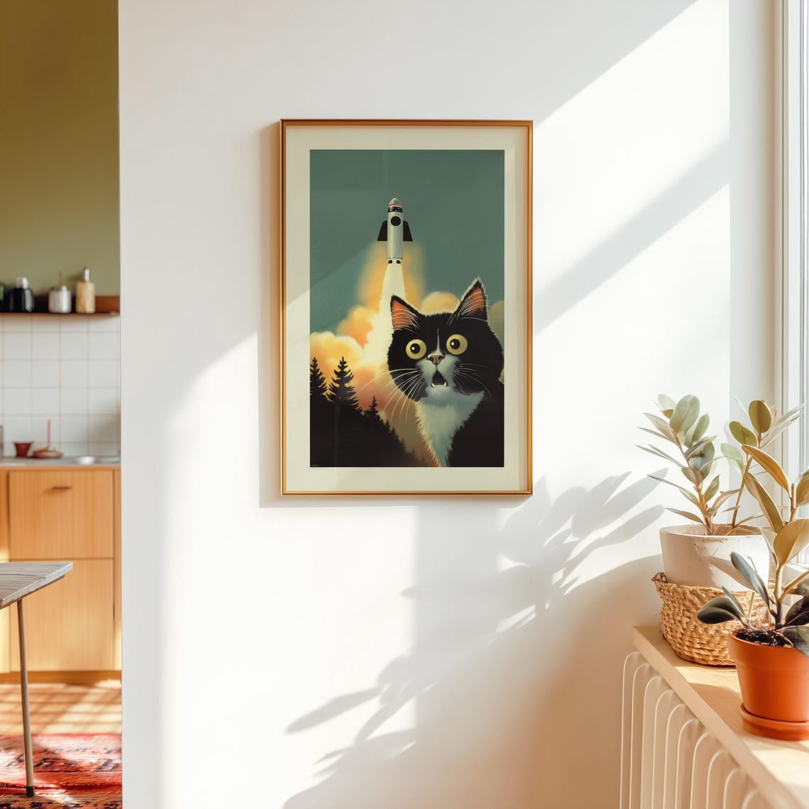 Space Cat Retro Sci Fi Nostalgic Rocket Launch Poster, Nature Inspired ...