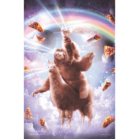 Space Cat Riding Sloth by James Booker Mini Poster - 11" x 17"