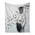 thumbnail image 1 of Space Cat Soft Flannel Fleece Blanket, Astronaut Kitten in Space Suit Holding World with Galaxy Clusters Image, Cozy Plush for Indoor and Outdoor Use, 50" x 60", White Black and Blue, by Ambesonne, 1 of 5