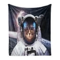 thumbnail image 1 of Space Cat Soft Flannel Fleece Blanket, Kitten in Galaxy Outer World with Stars Cosmology Cluster Zodiac Image, Cozy Plush for Indoor and Outdoor Use, 50" x 60", White and Dark Blue, by Ambesonne, 1 of 5