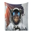 thumbnail image 1 of Space Cat Soft Flannel Fleece Throw Blanket, Street Art Grunge Backdrop with Cosmonaut Cat in Space Suit Image, Cozy Plush for Indoor and Outdoor Use, 60" x 80", White Purple and Orange, by Ambesonne, 1 of 6
