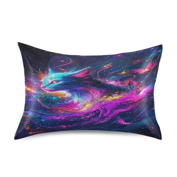 Space Cat Standard Size Satin Pillowcase 20''x26'' Double-Sided Print Soft Wrinkle Resistant