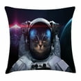 thumbnail image 1 of Space Cat Throw Pillow Cushion Cover, Cosmonaut Kitty in Galaxy Cosmos Nebula Stars with Eclipse Image, Decorative Square Accent Pillow Case, 16 X 16 Inches, Dark Blue Black and White, by Ambesonne, 1 of 2