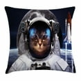 thumbnail image 1 of Space Cat Throw Pillow Cushion Cover, Cat in Cosmonaut Outer Space Clothes in Cosmos Travel with Rocket, Decorative Square Accent Pillow Case, 18 X 18 Inches, Navy Blue White and Red, by Ambesonne, 1 of 2