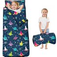 thumbnail image 1 of Space Cat and Planet Black Pattern Teens Toddler Nap Mat with Pillow, Sleeping Mat Bag for Preschool Daycare 60"x20", 1 of 6