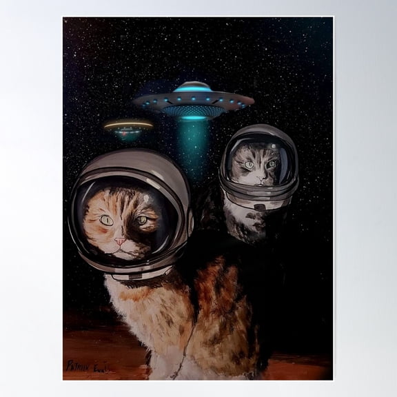 Space Cats And U F O S Poster Wall Art, Poster Only