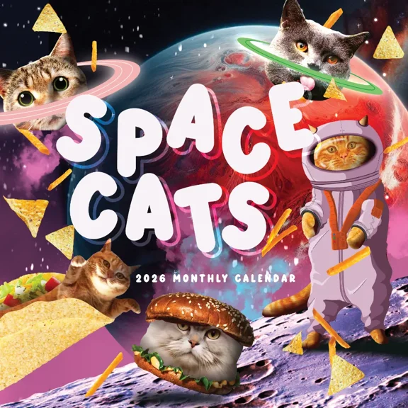 Space Cats Calendar 2026 | 12" x 24" 16 Month Illustrated Cats Calendar | Marble City Press