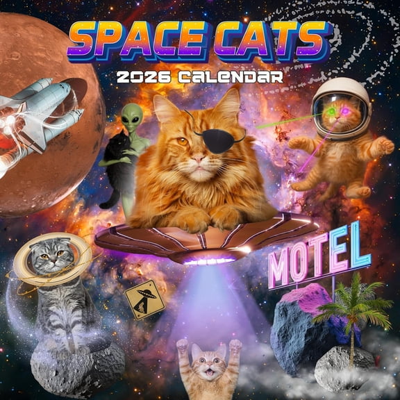 Space Cats Calendar 2026 | Funny Cats Wall Calendar | The Purrfect Gift for Cat Lovers | Quirky, Fun, Unique Wall Calendar Christmas & White Elephant Gift | 12" x 24"