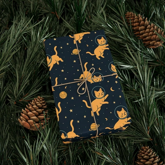 Space Cats Wrapping Paper, Fun Gift Wrap for Cat Lovers, Birthday, Holiday, Pet Adoption, Gift Wrap, Christmas Gift for Friends Mom Dad Sister Brother Cowoker 58x23in