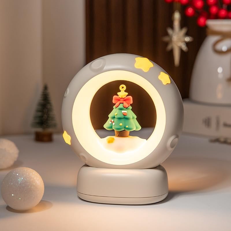 Space Christmas Night Light for Kids Baby, Cute Christmas Tree Nursery Lamp with Touch Sensor, Dimmable Rechargeable Bedside Light, Christmas Gifts for Boys Girls