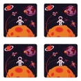 thumbnail image 1 of Space Coaster Set of 4, Astronaut on the Moon and Rocket Satellites on Orbit Fun Journey Universe Cartoon, Square Hardboard Gloss Coasters, Standard Size, Multicolor, by Ambesonne, 1 of 2