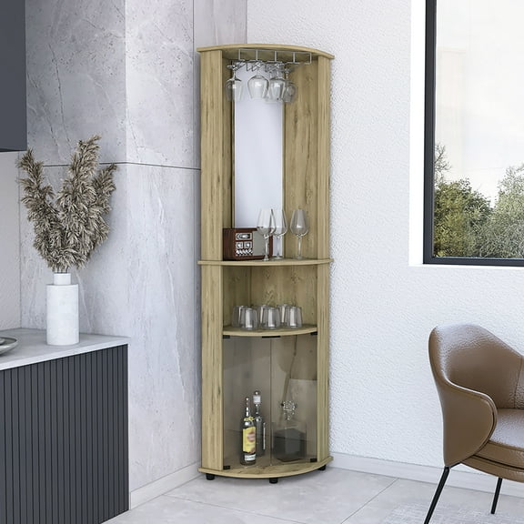 Space Corner Bar Cabinet - Finish, Three Shelves Beige Particle Board For Small Rooms In With Shelves, Suited Space Organization Storage