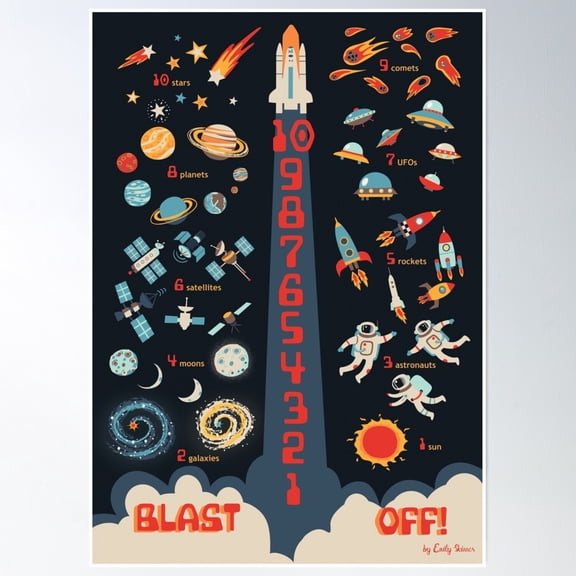 Space Countdown Poster Wall Art, Modern Wall Decor, 12x18 UNFRAMED