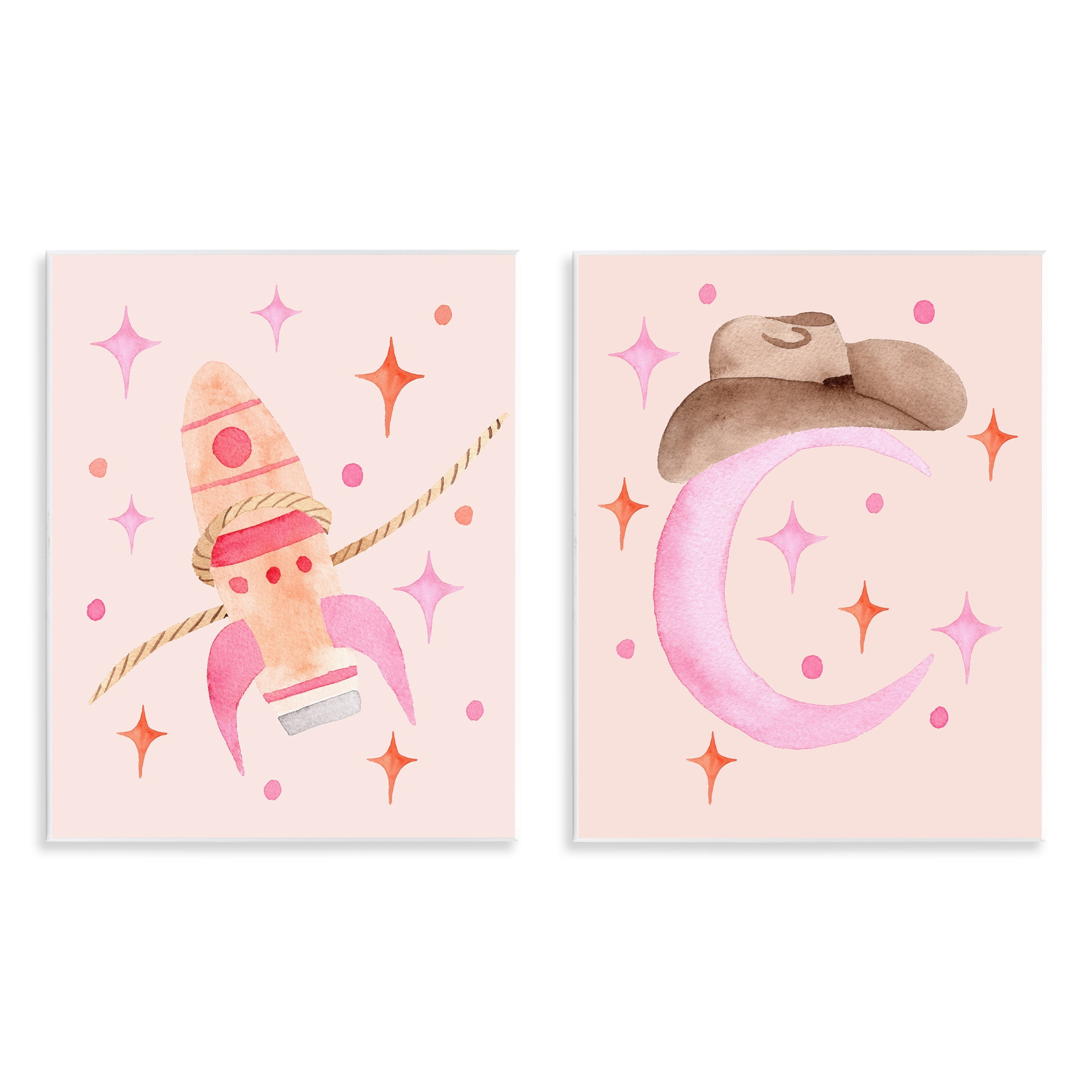 Space Cowgirl Rocket Ship 2 Piece Wall Plaque Art Set, design by Nina Jacobs