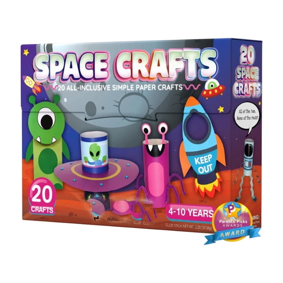 Space Crafts Kit for Kids, 20 All-Inclusive Simple Paper & Toilet Roll Crafts, DIY Alien & Rocket Art Set for Boys Ages 4-10, Educational Birthday Gift