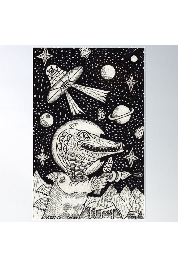Space Croc - Art By Kev G Poster Wall Art, Modern Wall Decor For Living Room Bedroom, 8x12 UNFRAMED