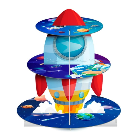 Space Cupcake Stand, 3 Tiers Space Theme Cupcake Stand, Space Cupcake Holder & Space Theme Dessert Tower, for Boys/Girls Space Themed Party Decorations & Outer Space Birthday Decorations