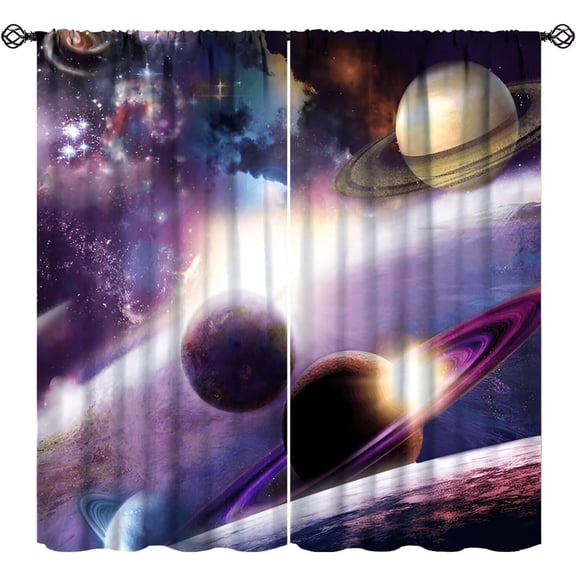 Space Curtains for Girls Boys Home Decor, Fantasy Planets Earth Galaxy Universe Pink Starry Sky Print Window Drapes for Bedroom Living Room, 84" W X 84" L