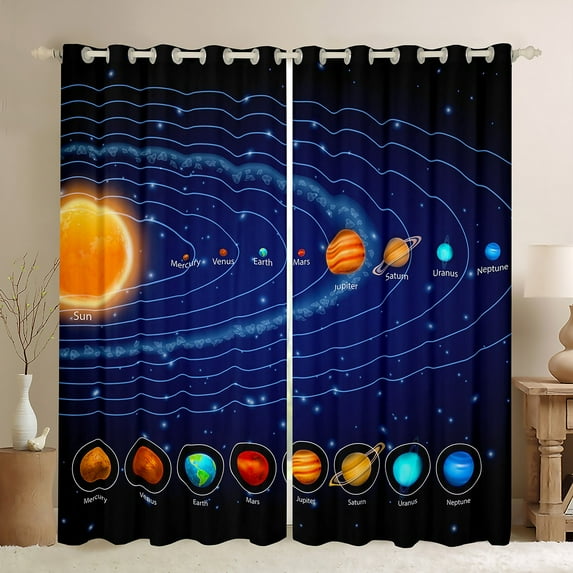 Space Curtains Solar System 30%-50% Blackout Curtains Universe Themed Window Curtains for Teens Outer Space Bedroom Curtains Blue Galaxy Starry Sky Planet Print Curtains,2 Panels 52"Wx84"L