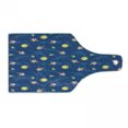 thumbnail image 1 of Space Cutting Board, Little Cartoon Rocket with Circular Flight Path and UFOs Sun Polka Dots Skyline, Decorative Tempered Glass Cutting and Serving Board, Wine Bottle Shape, Multicolor, by Ambesonne, 1 of 1