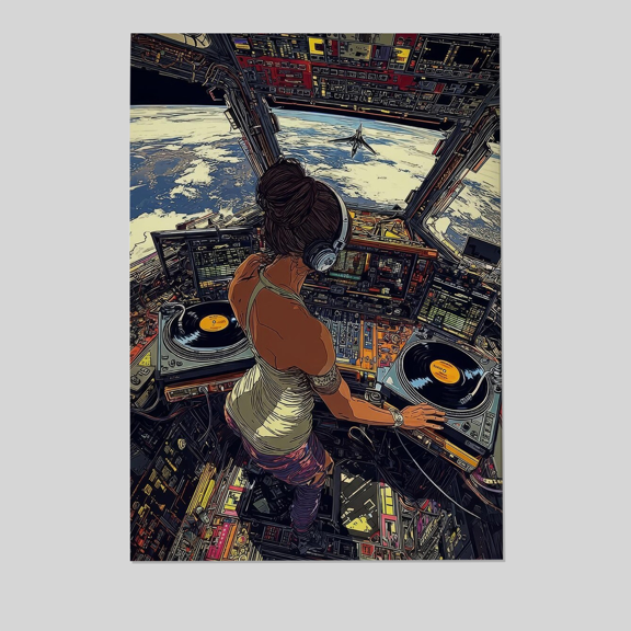 Space DJ Poster – Futuristic Turntable Art Print, Cosmic Music Studio Wall Decor, Sci-Fi Electronic Vibes Full Size 24''x36'' The Future Box