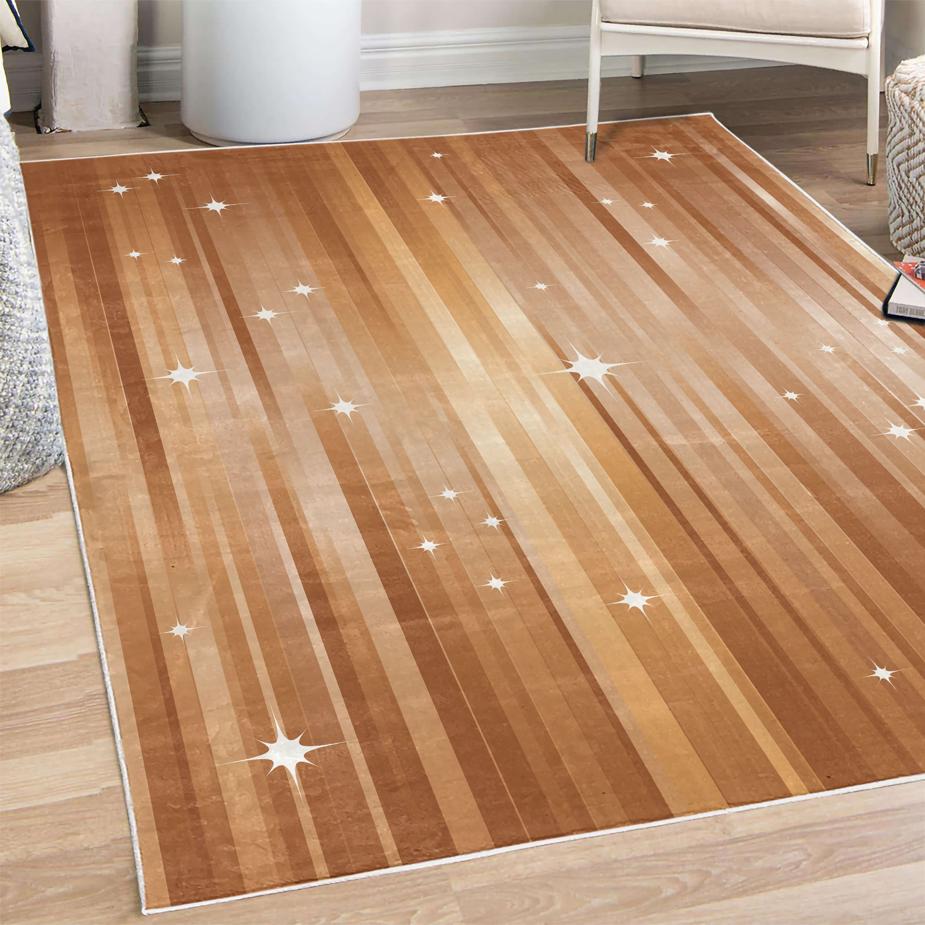 Space Decorative Rug, Abstract Colourful Beams Backdrop White Stars ...