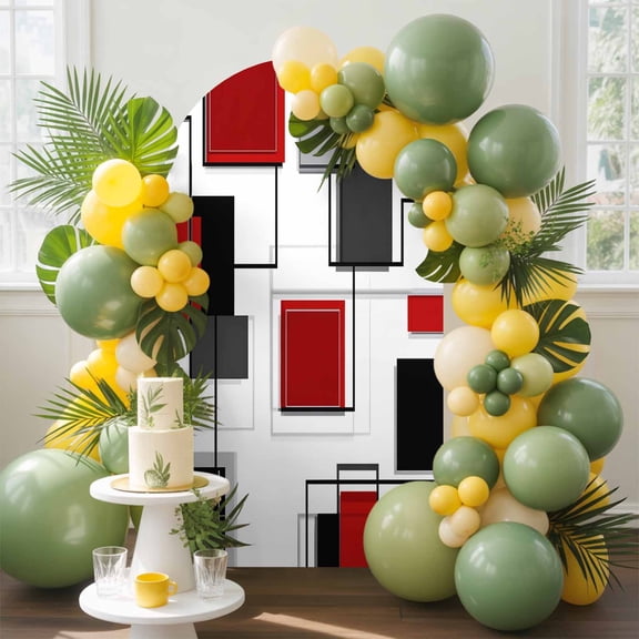 Space Design Sense Arch Backdrop Cover, 6.6FT, Abstract Black Red Stitching Suqare Spandex Arch Covers Double-Sided Backdrop for Wedding Birthday Party Photo Background Decoration