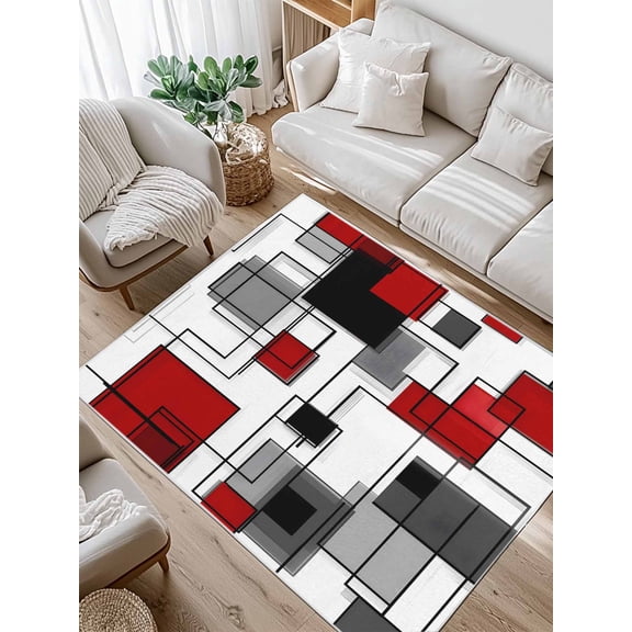 Space Design Sense Area Rug for Bedroom 4x6 Ft Abstract Irregular Grey Line Stitching Super Soft fuzzy Throw Rug Non-Slip Fluffy Plush Indoor Floor Carpet for Living Room Nursery Home Decor