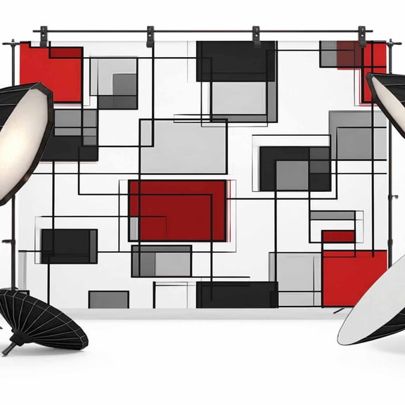 Space Design Sense Backdrop for Photography, Abstract Black Line Red Suqare Stitching Photo Backdrop Portrait Background Party Banner Photo Backgrounds for Studio Booth Props, 7x5ft