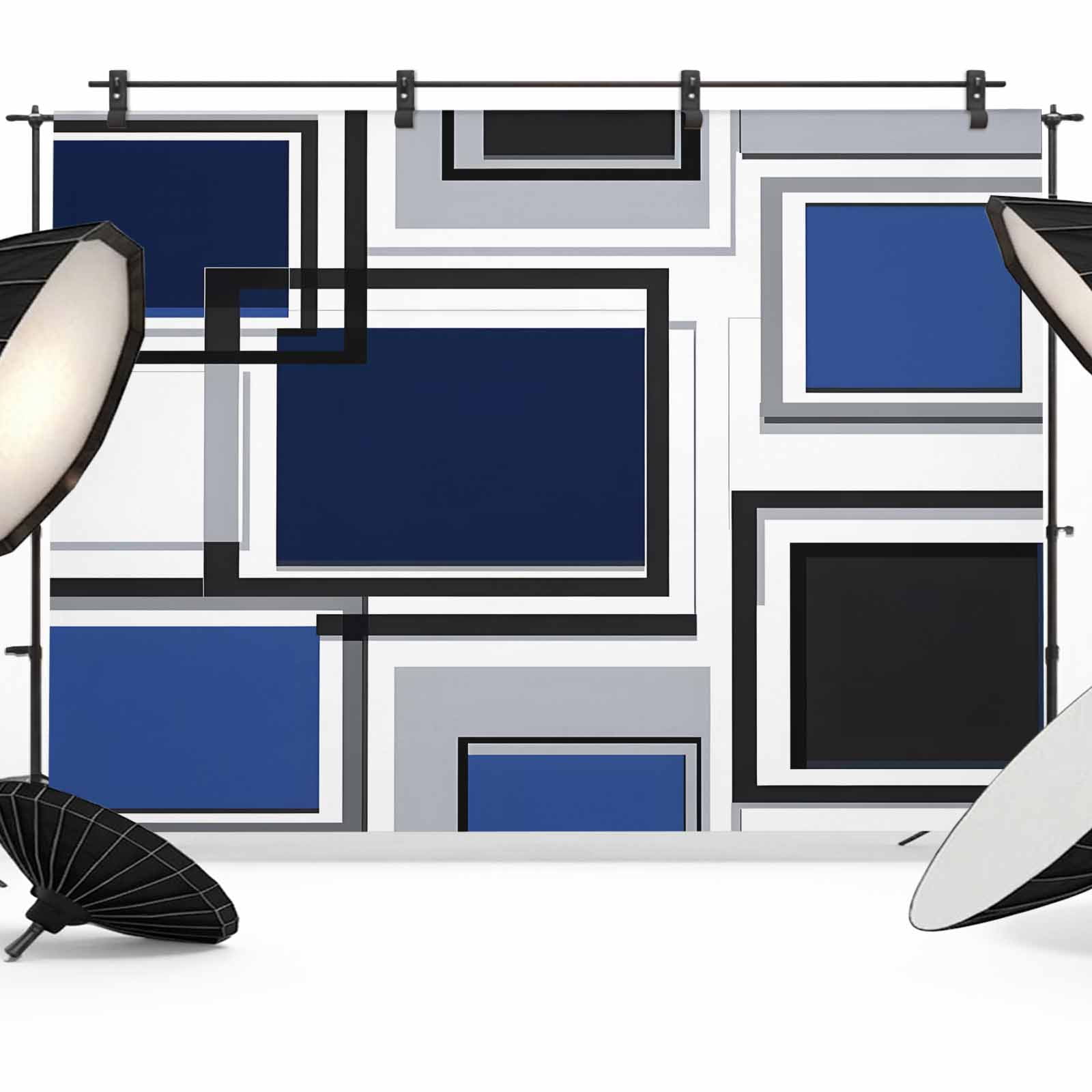 Space Design Sense Backdrop for Photography, Black Blue Suqare Stitching Photo Backdrop Portrait Background Party Banner Photo Backgrounds for Studio Booth Props, 7x5ft