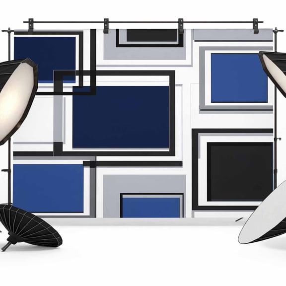 Space Design Sense Backdrop for Photography, Black Blue Suqare Stitching Photo Backdrop Portrait Background Party Banner Photo Backgrounds for Studio Booth Props, 7x5ft