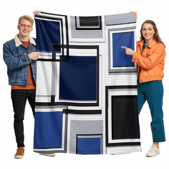Space Design Sense Flannel Blanket for Bed,Travel and Camping, Black Blue Suqare Stitching Super Soft Cozy Blanket for All Seasons 30"x40"