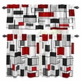 thumbnail image 1 of Space Design Sense Kitchen Curtains Valances and Tiers Set of 3 Black Red Line Suqare Abstract Stitching Tier Curtains and Valance with Rod Pocket for Small Windows, 27.5"x24", 1 of 9