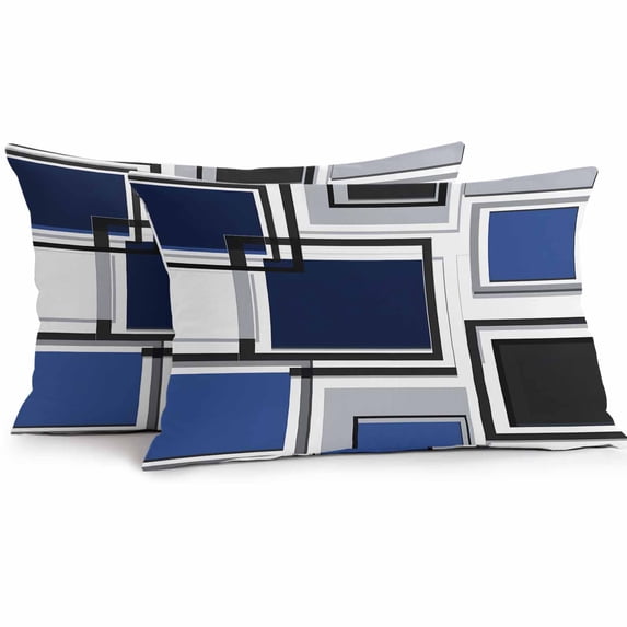 Space Design Sense Outdoor Pillow Covers Pack of 2 Black Blue Suqare Stitching Waterproof Throw Pillow Covers Decorative Cushion Cases for Patio Garden Tent Balcony Couch 20x12 inch