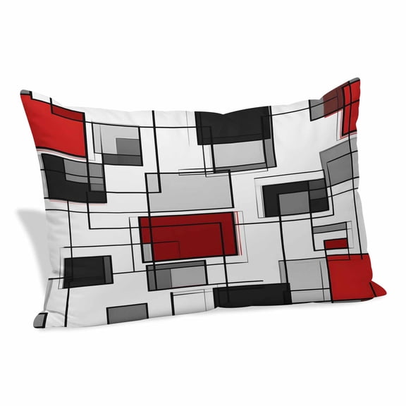 Space Design Sense Pillow Covers 20x26 Inch, Abstract Black Line Red Suqare Stitching Soft Brushed Throw Pillow Covers with Hidden Zipper Decorative Pillowcase for Bedroom Sofa Couch