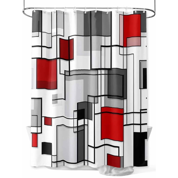 Space Design Sense Shower Curtain Set ，Waterproof Fabric Shower Curtains Abstract Irregular Red Line Stitching Shower Curtains for Bathroom,Bathroom Decor 54x"78"