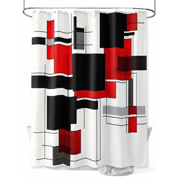 Space Design Sense Shower Curtain Set ，Waterproof Fabric Shower Curtains Red Black Line Stitching Suqare Shower Curtains for Bathroom,Bathroom Decor 54x"78"