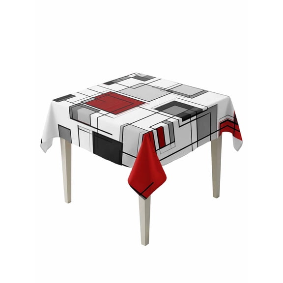 Space Design Sense Table Cloth 54x54 Inch Square, Abstract Black Line Red Suqare Stitching Waterproof Tablecloth Washable Table Cover for Party Picnic Dinner Decor