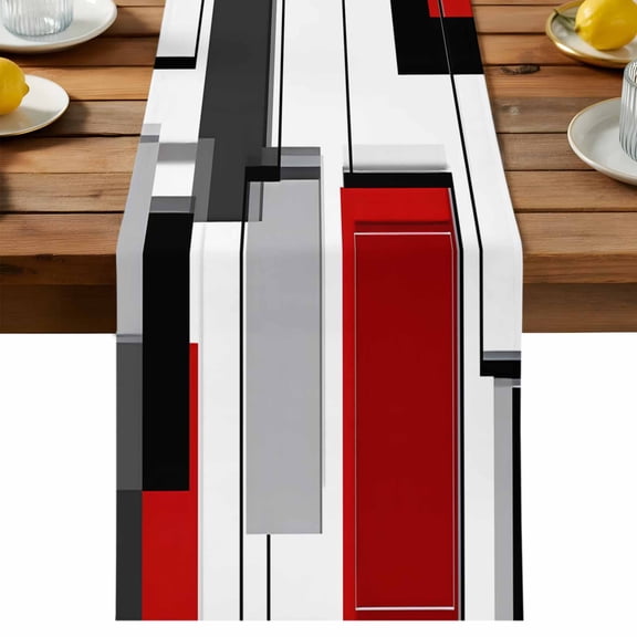 Space Design Sense Table Runner, Abstract Black Red Stitching Suqare Cotton Linen Table Cloth, Tablerunner for Kitchen Dining Party Wedding Home Decor 13x36 Inch